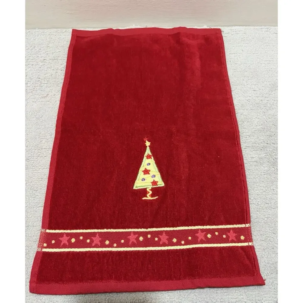 Ritz Towel Lot (3) Hand Bath Embroidered Christmas Poinsettia Holly Holiday